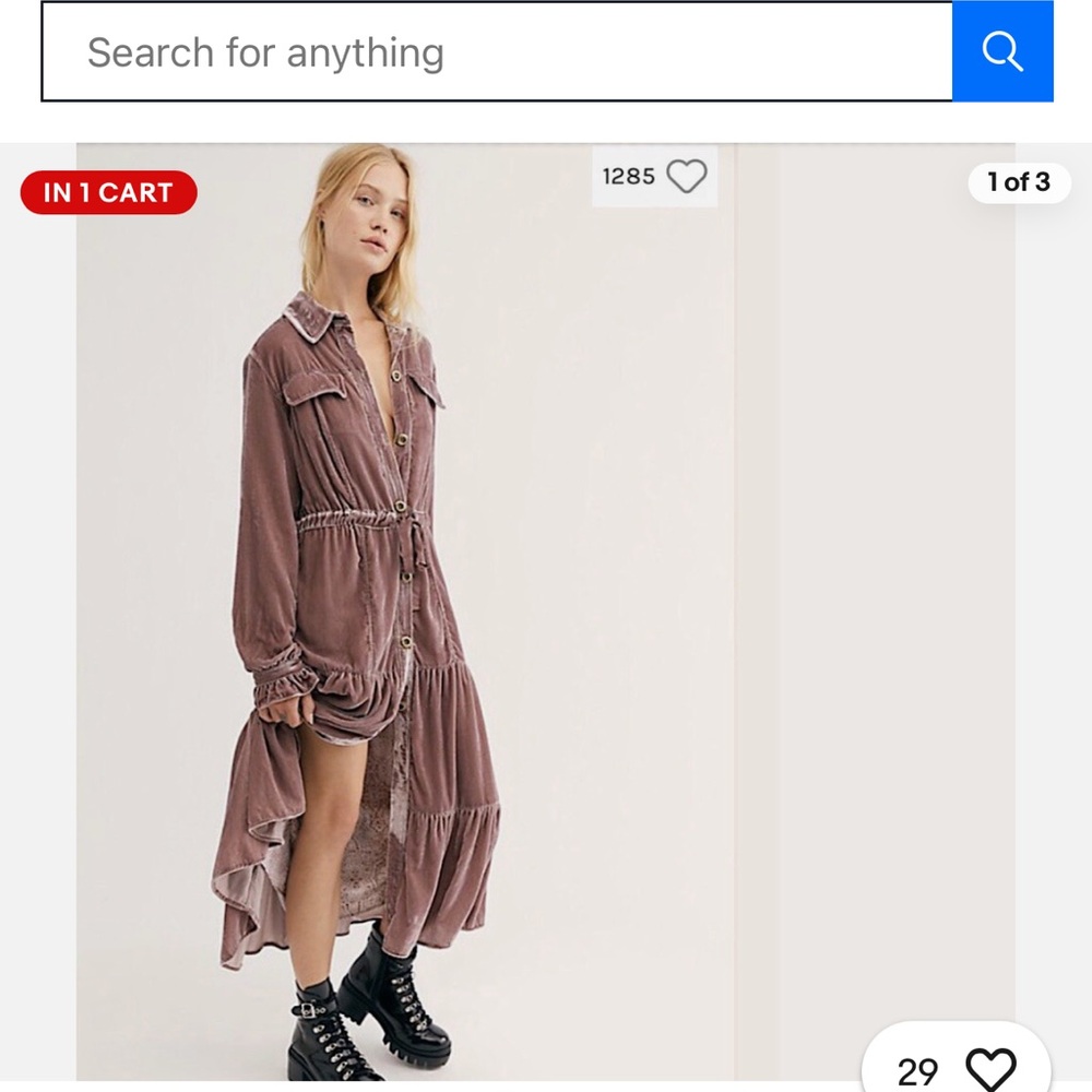 Free People bella Donna mauve woods  Velvet Dress Duster